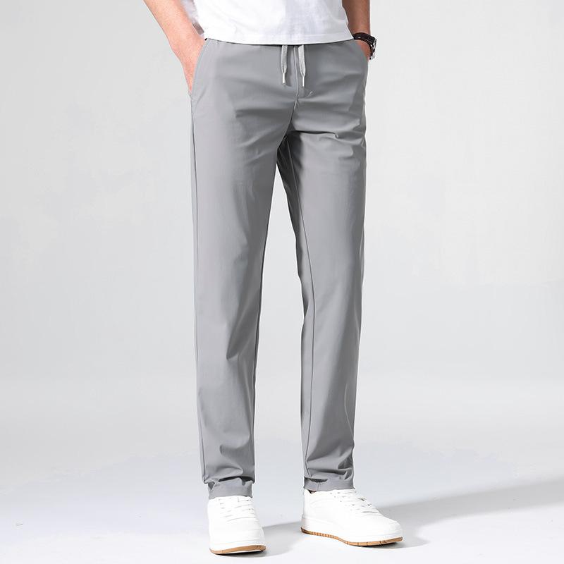 Summer New Ice Pants Men's Casual Pants Sports Elastic Drawstring Straight Pants Loose Breathable Quick-drying Men's Trousers