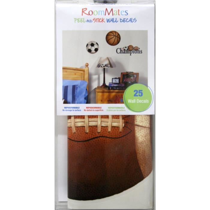ROOMMATES Lot de 24 stickers SPORT BALLONS repositionnables 4 feuilles de 10,1cm x 44,1cm