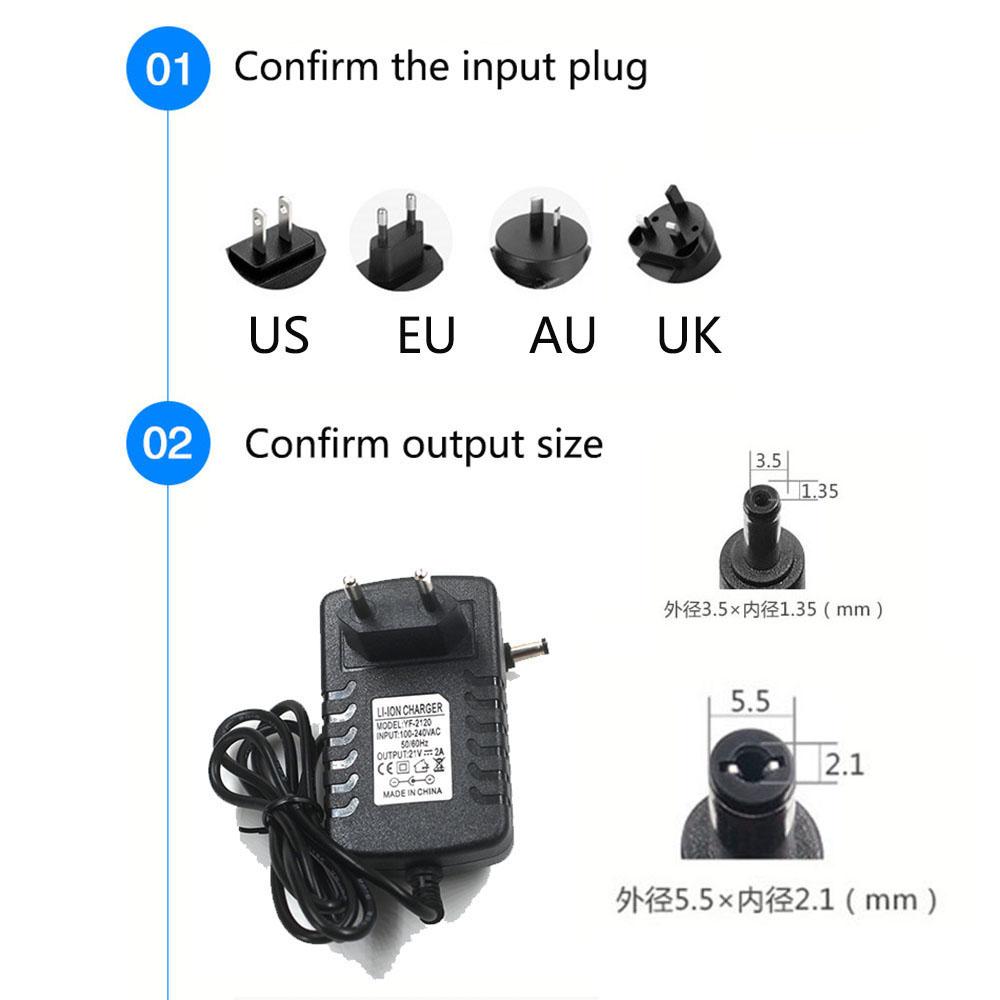 4.2V 8.4V 12.6V 16.8V 21V 2A DC 5.5mm Or 3.5mm Power Adapter Li-ion Red Charging For 1 2 3 4 5 String Lithium Battery Charger