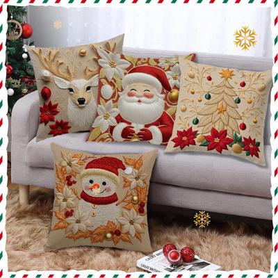 Christmas Khaki Pillowcase Santa Claus Cartoon Super Soft Printed Home Sofa Holiday Decoration Pillowcase