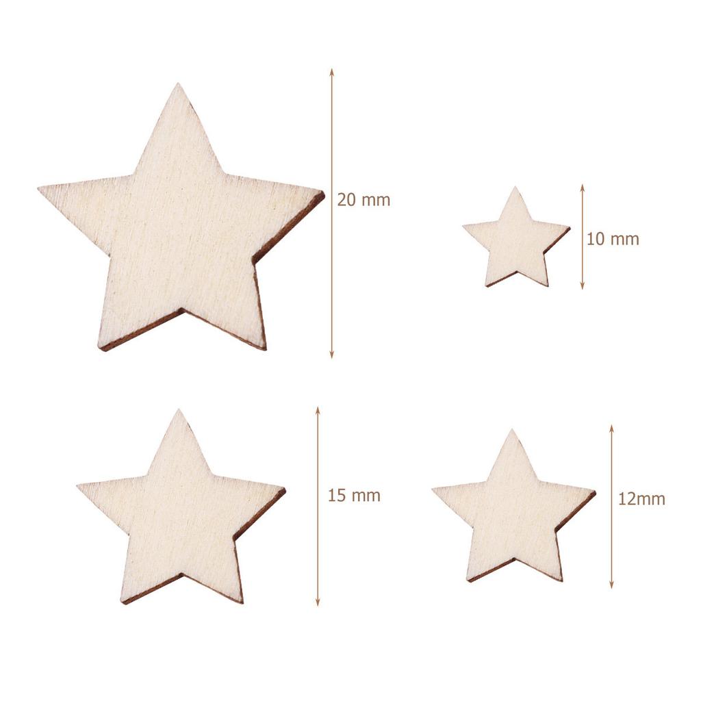 100Pcs Natural Wood Pentagram Wooden Pieces Smooth Surface Mixed Size 10Mm 12Mm 15Mm 20Mm DIY Craft Embellishments Wedding