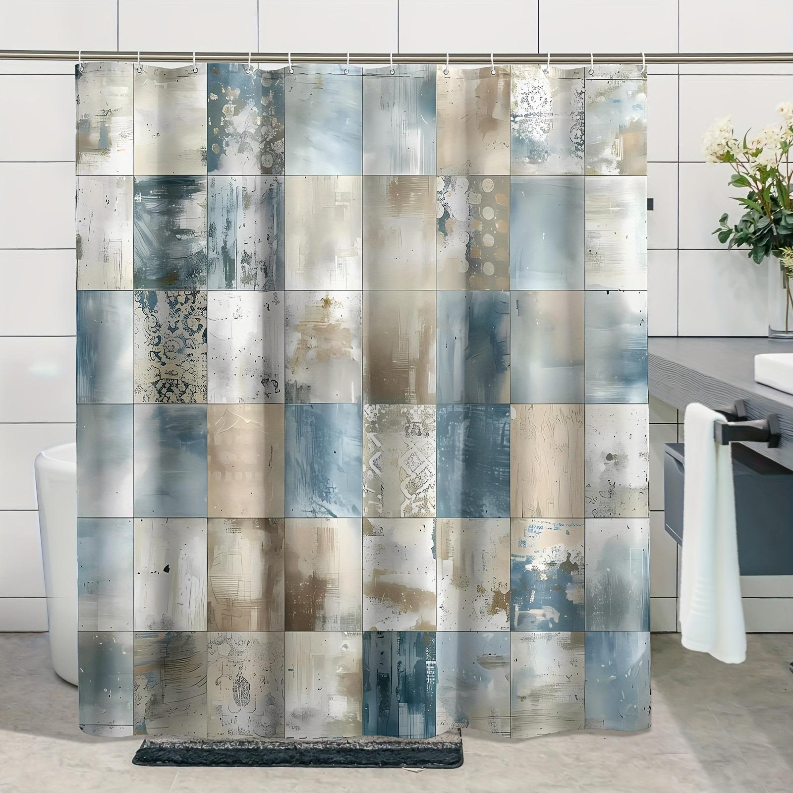 

1Pc Plaid Blue & Gray Shower Curtain - Waterproof Polyester, 12 Hooks, Textured Modern Minimalist Gradient Design, Bathtub Decor W60H190(CM)-1 Pcs