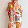 Summer Ladies Vacation 2-piece Casual Fashion Linen Shirt Collar Cardigan Long Suit