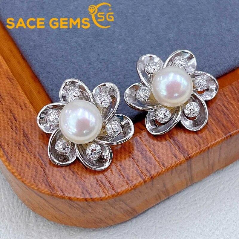 

Женские серьги SACE GEMS, серьги-гвоздики из стерлингового серебра 925 пробы с жемчугом и цирконием, помолвка, коктейльная вечеринка, изысканный ювелирный подарок белый
