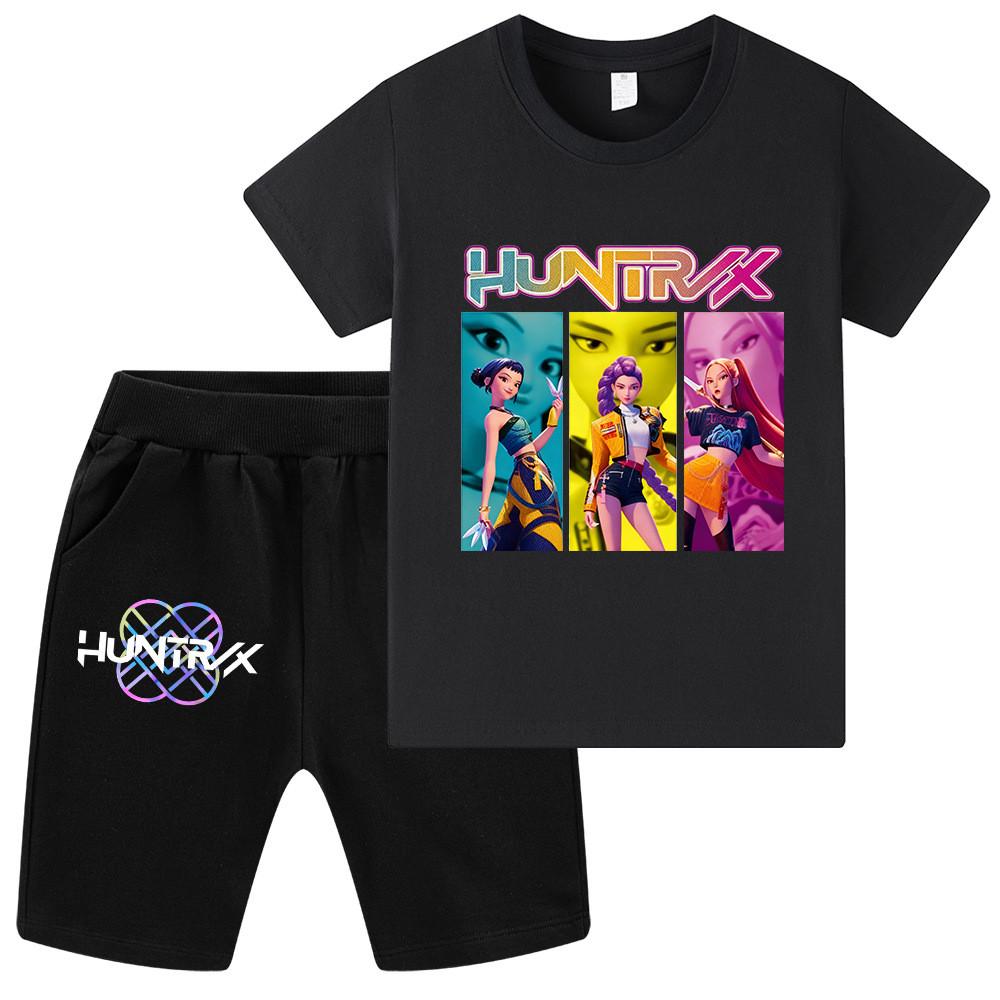 WA1236 Kids Boys Girls Kpop Rumi Zoey Mira Print Short Sleeves T-shirt Shorts Pants Sets