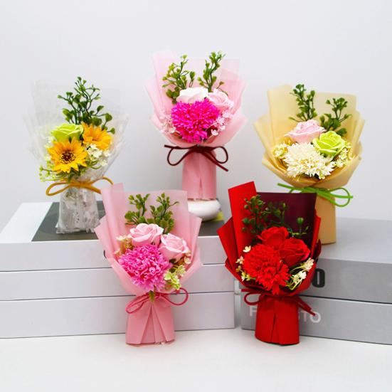Soap Flower Bouquet Scented Artificial Carnation Rose Flower Bouquet for Women Mom Wife Best Friend Birthday Christmas Valentine's Day