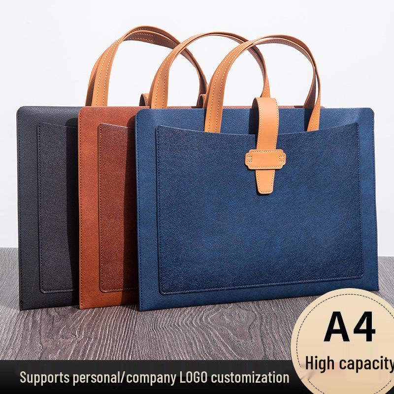 A4 Double Layer Leather Document Briefcase with Custom Logo