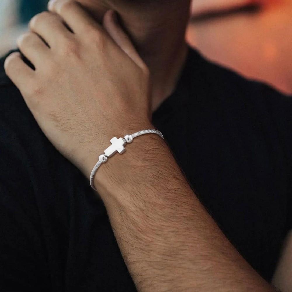 Vintage Religious Bracelet Silver Couple Bracelet Trendy Open Bangle Bracelet  Casual Jewelry