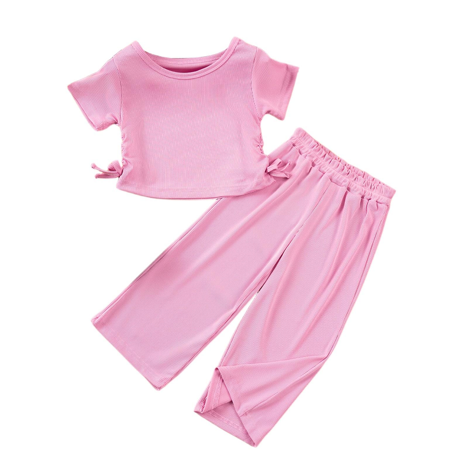

Girls Sweet Drawstring Set - Short Sleeve Top & Pants Outfit 90 розовый