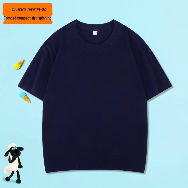 200g Pure Cotton Children's Short Sleeve Round Neck T-shirt – Parent-Child Casual Campus Style, Boys' Plain Color School Uniform Top