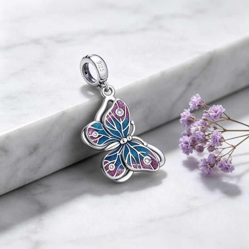925 Silver Colorful Butterfly Charms Pendant For Women Fit Bracelet DIY Birthday Jewelry Gift
