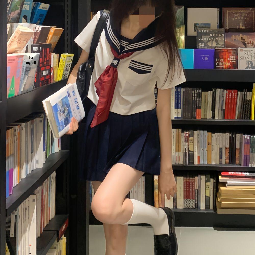 Upgraded White Japanese Sailor Suit: Classic Three-Piece Academy JK Uniform Set