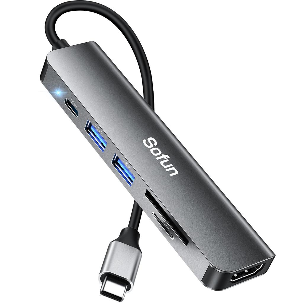 USB Hub HDMI Output 5Gbps USB USB 100W PD Docking Compatible with and Working from Home Type-C [4K & High-Speed Transfer] 6-in-1 Hub, 3.0, SD/TF