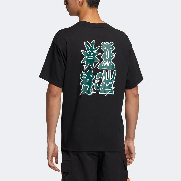 Adidas Originals Trefoil Pattern Print Sports Short Sleeve T-Shirt Unisex Tops Black HR6455