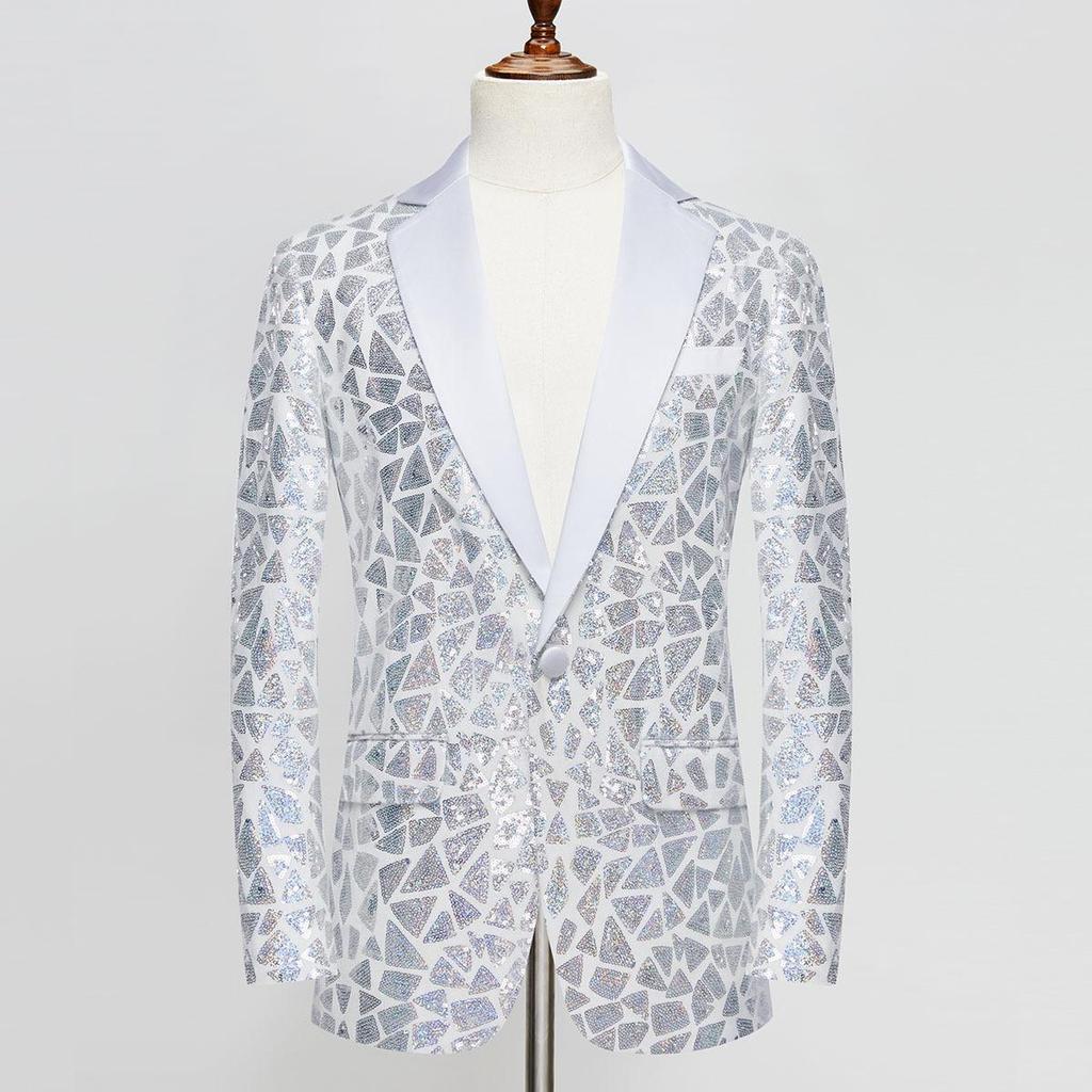 Herrenanzugjacke mit dreieckigen Pailletten und glänzendem Blazer