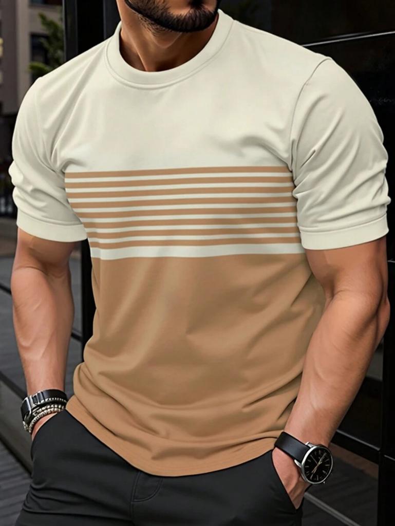 Fashion Men's T-Shirt Striped Pattern Short Sleeve Tee Summer Striped 3D Print Street Trend Simple Oversized Casual T-Shirt Men