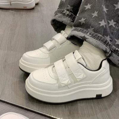 Anise White Shoes Women's 2025 Spring New Velcro Women's Shoes Platform McQueen Fashion Retro Sports Board Shoes Women