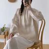 Johnature Linen Simple Women Tops Shirts Autumn Solid Color Loose Pullover Ruffles Sleeve Female Blouses