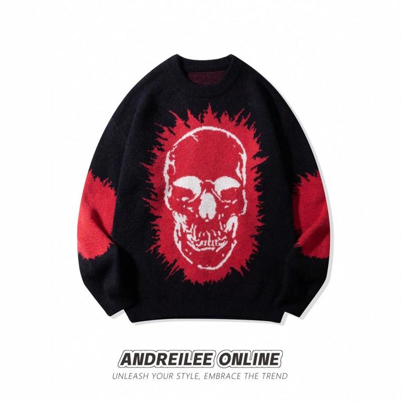 Skull Graphic Knit Sweater Men Women Loose Fit Vintage Pullover Streetwear