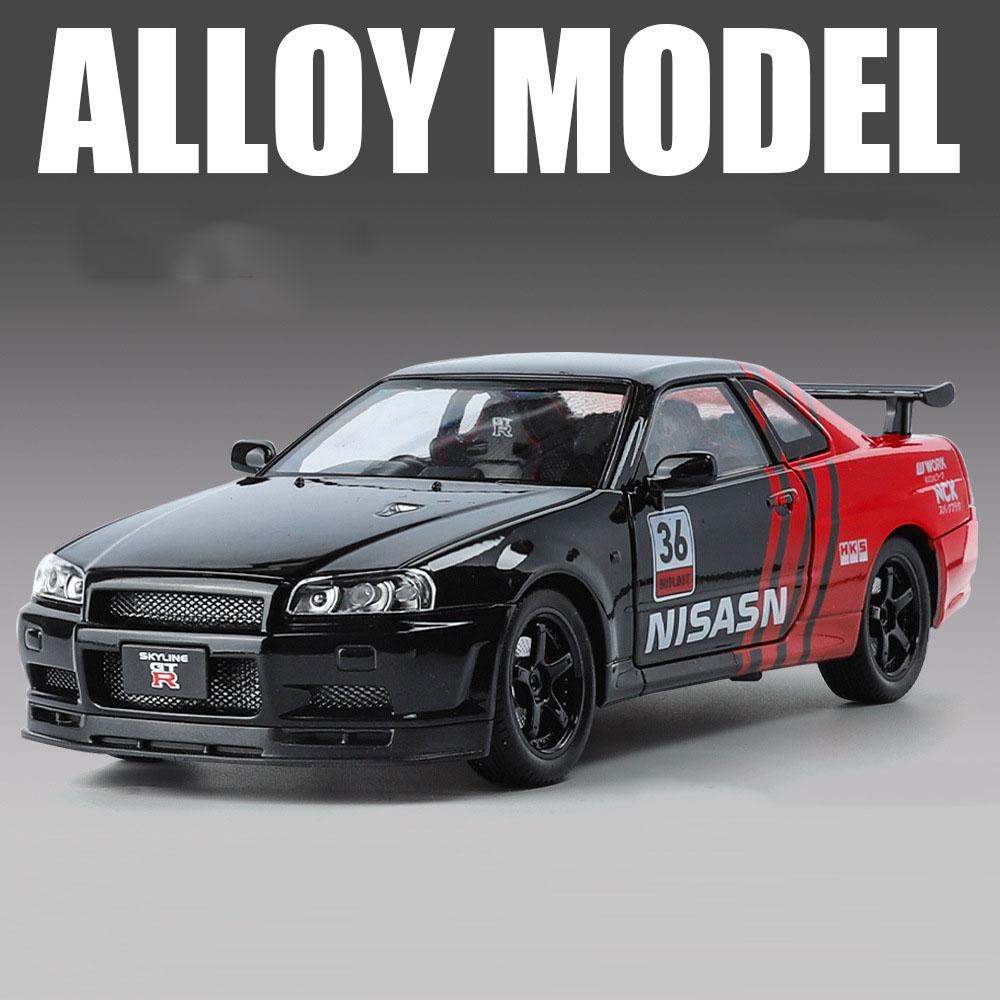 1:24 Scale GTR Sports Car Model Toy Music Light Pull Back Shock Absorption Miniature Supercar Models Toys for Children's Gifts