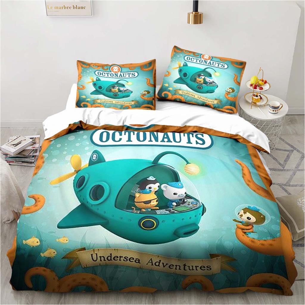 Kreslená povlaková souprava Octonauts Ložnice Postel Třídílná sada Jednolůžko Dvojlůžko Královská velikost Povlak na přikrývku a povlak na polštář Dětský dárek