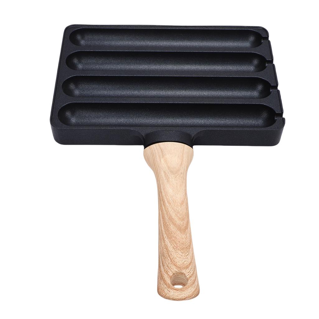 4 Slot Hot Dog Grilling Iron, Fast Heating Aluminum Alloy Grill Pan with Anti-heat Wooden Handle for Cooking Cooking Cooking In