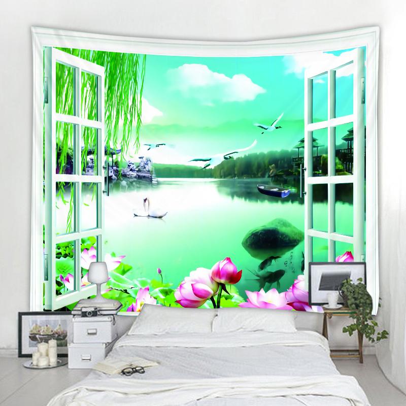 

Nordic 3D Імітація вікна Пейзаж Гобелен Настінне мистецтво Декорація Штори Гобелен Спальня Естетика кімнати Прикраса дому 100X75CM