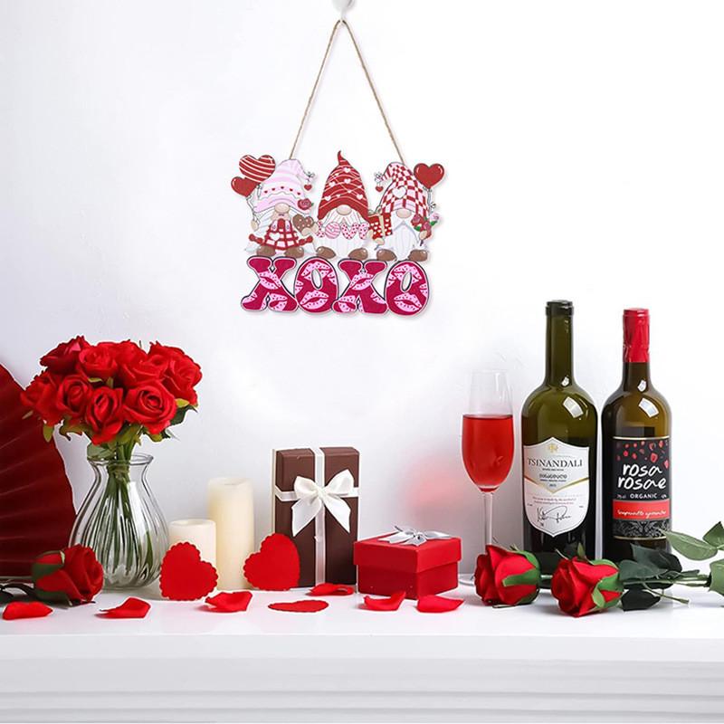 Whimsical Pink Wood Gnome Love Hanging Decor Ideal For Valentines Day Celebrations