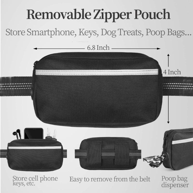 Heavy Duty Nylon Dog Leashes with Elastic Rope Waist Belt Bag and Safety Reflective Design for Breeds Walking
