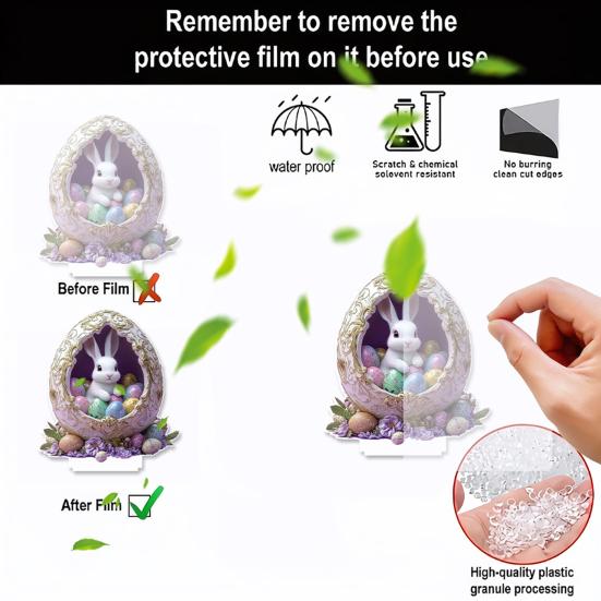 Easter Bunny Table Sign 2D Flat Acrylic Bunny Egg Desktop Ornament Spring Tabletop Centerpiece for Home Corner Fireplace Decor