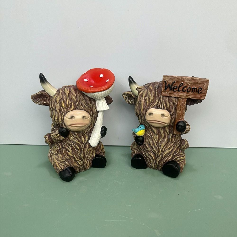 Cute Highland Yak Sign Figurine Adorable Animal Sculpture Ornament Crafts Cow Statue  Farmhouse