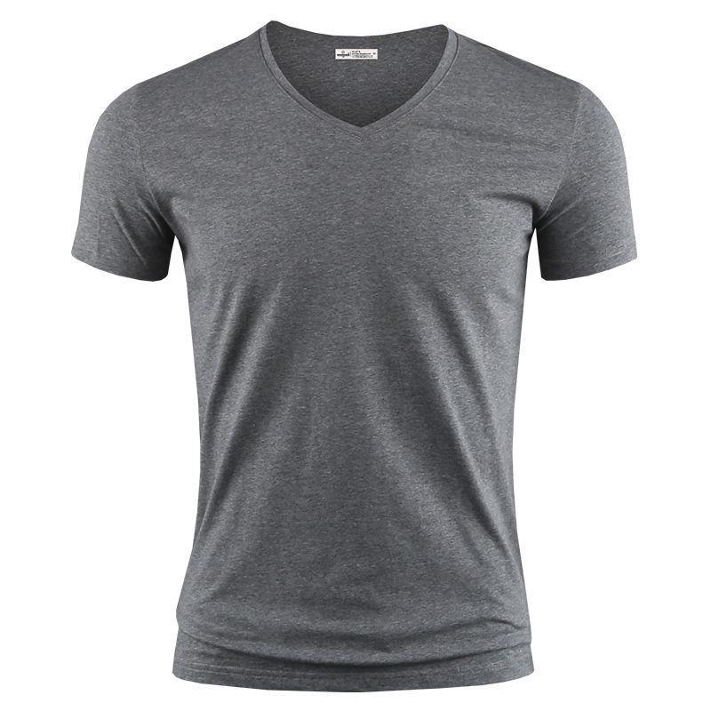 Men's Black V-Neck Slim Cotton T-Shirt - Short-Sleeved Summer Trend