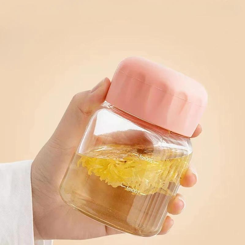 300ml Transparent Glass Water Bottles Cute Mini Portable Heat Resistant Juice Milk Flower Tea Mug for Kids Girls Home Drinkware