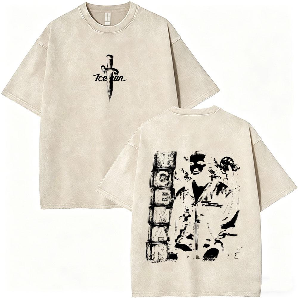 T-shirt Grafica Album ICEMAN Rapper Drake Vintage Lavato Uomo Donna Moda Hip Hop Oversize T-shirt Maschile Casual T-shirt in Cotone