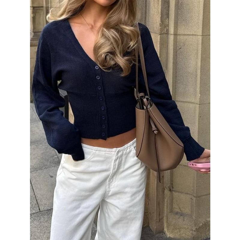 European American Casual Commuting Button Solid Base Sweater Wool Women's Clothing 2025 Autumn Winter