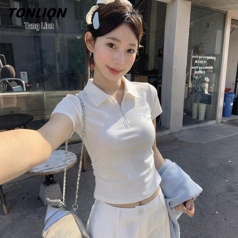 TonLion Women s 2026 Summer Slim Fit Half-Zip Polo T-Shirt L