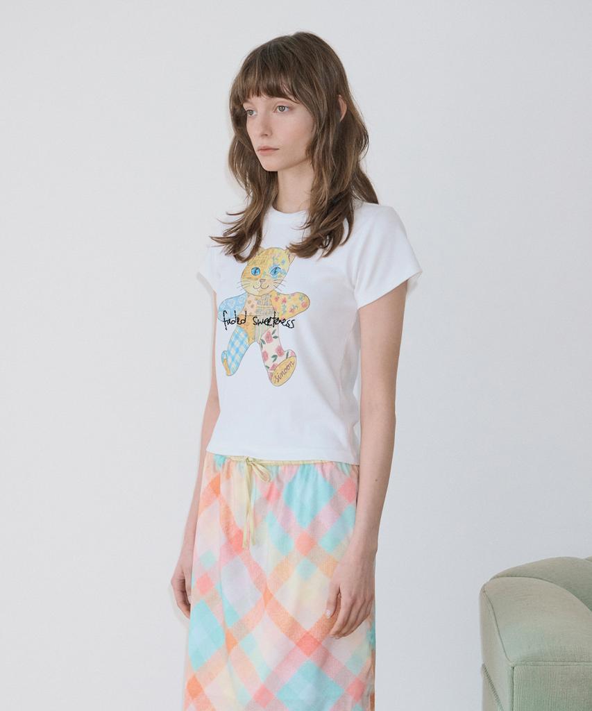 SINOON Patchwork Beads Cat T-Shirt (White)
