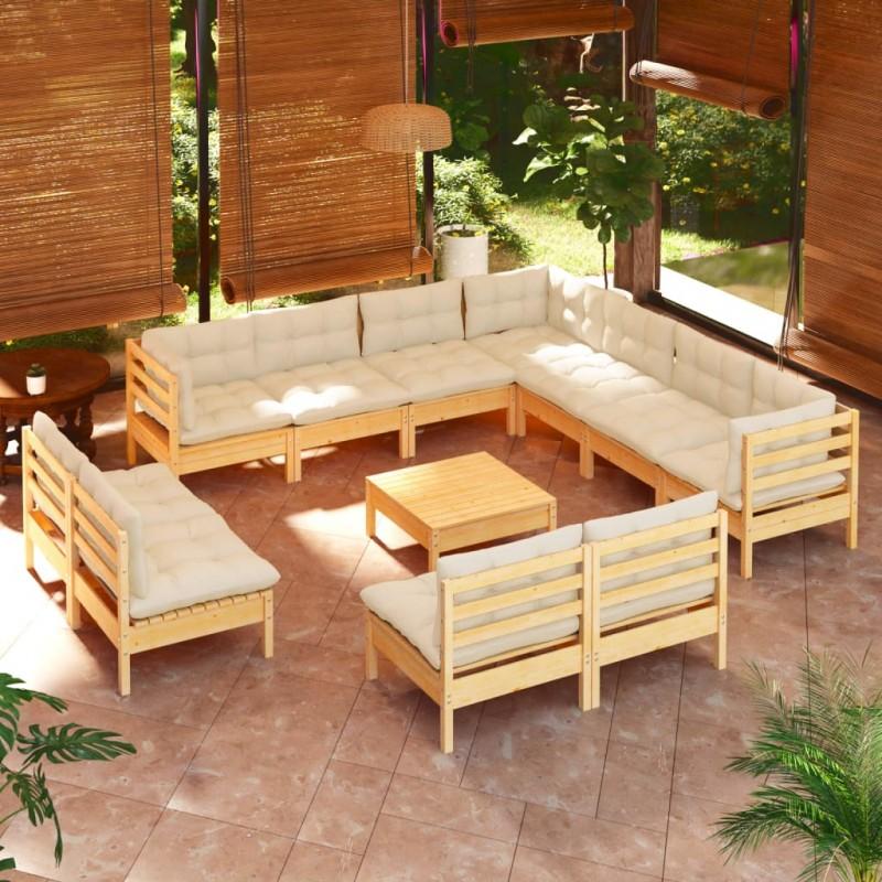 Día y Noche - Día y Noche Muebles de jardín 12 piezas cojines madera maciza de pino