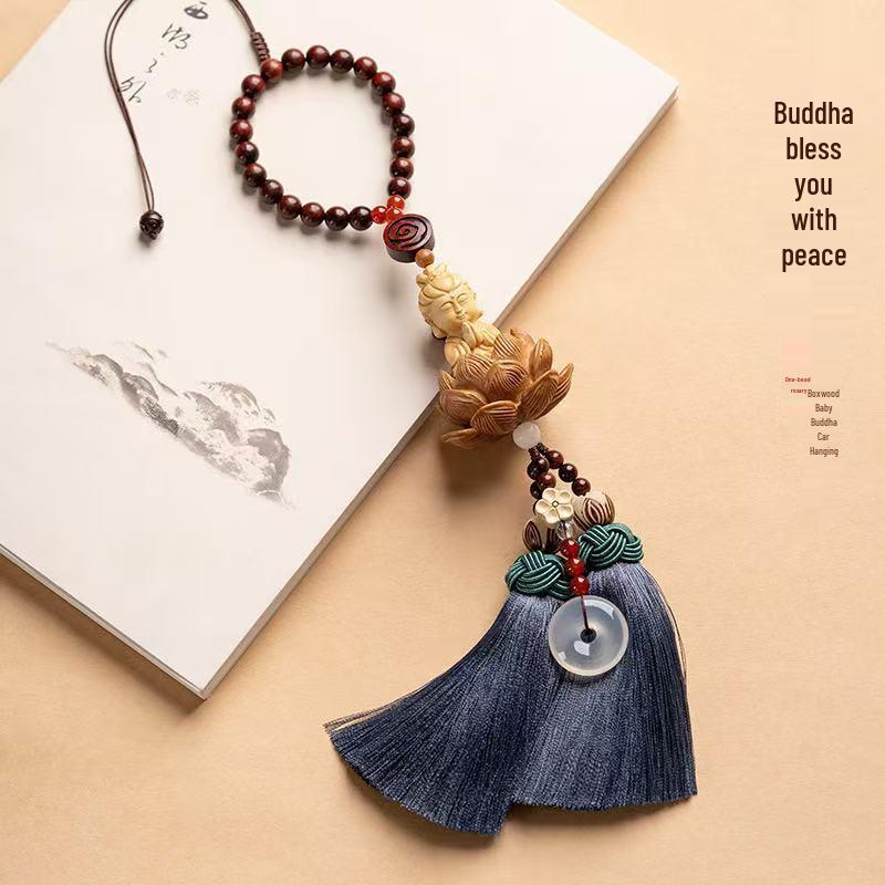 Boxwood Small Buddha Car Pendant - Peaceful Rearview Mirror Decoration
