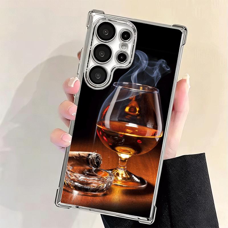 Cigar Whiskey Ice Drink Plating Phone Case For Samsung Galaxy S24 S25 FE S26 Edge S23 Ultra S22 S21 Plus S20 Anti-Fall Airabag C