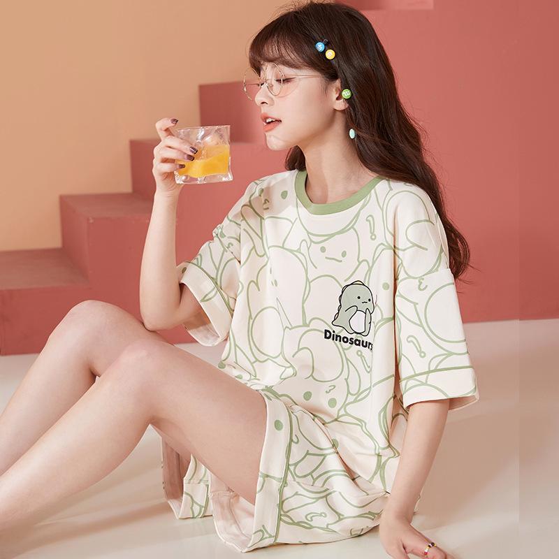 Summer Hot-Selling Women's Pajamas Short Sleeve Shorts Cartoon Round Neck Style Wearable Homewear Girl's Set