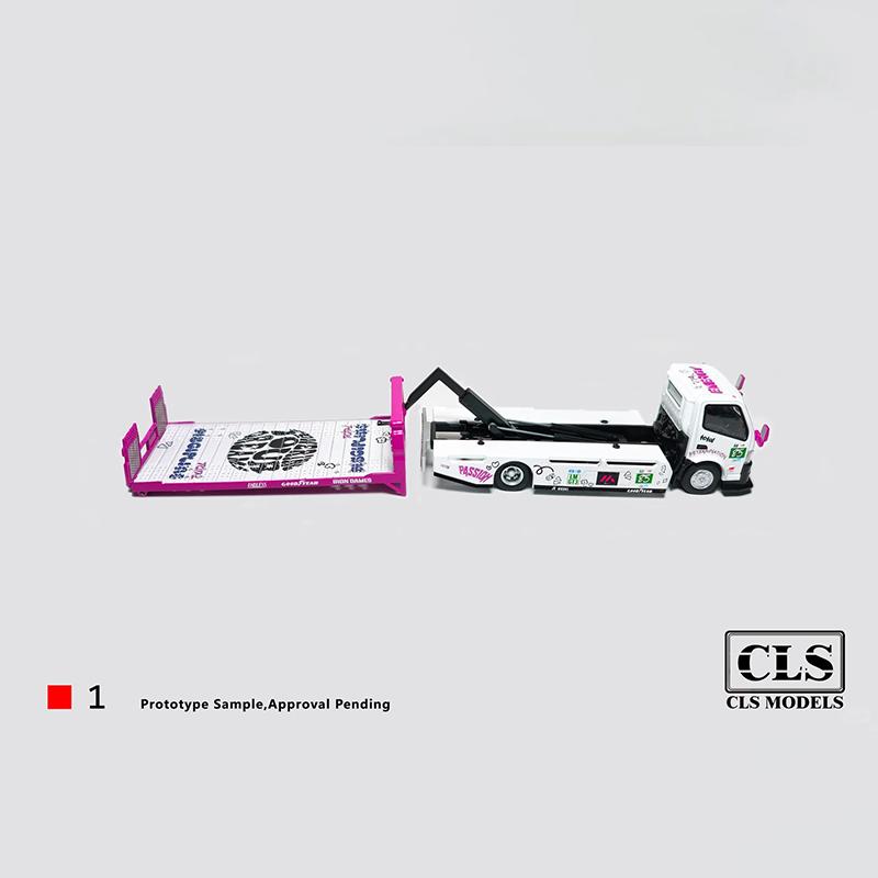 Neues Pre Cls Modell 1:64 Hino 300 Iron Dames Le Mans 24H Abschleppwagen Legierung Miniatur Diecast Modell Anhänger Auto Modell Spielzeug white