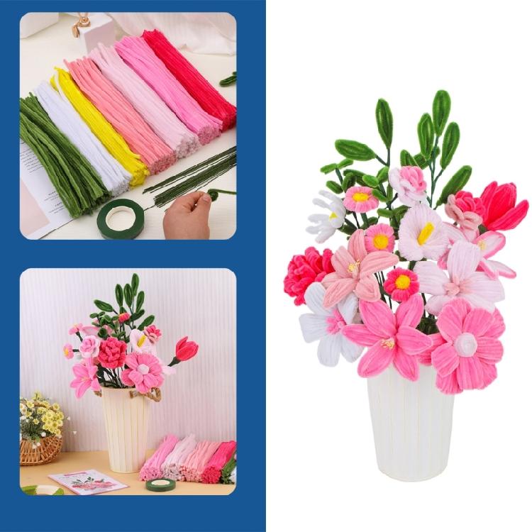 550Pcs Educational Plush Stems Bouquets for Handmade Art Craft Beginner Pipe Cleaners Flower Set for Wedding Decoration