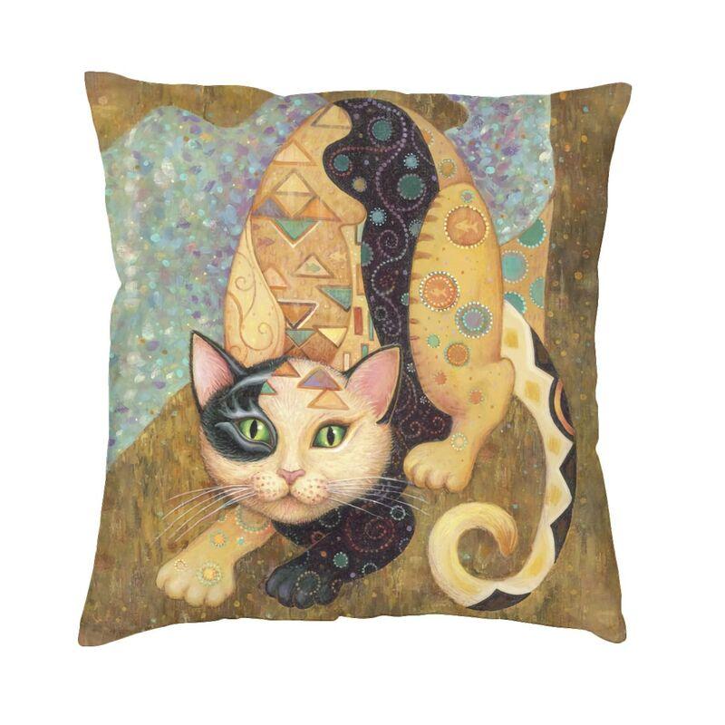 Federa Cuscino Gatto Pittura ad Olio Arte Gustav Klimt Motivo Oro Morbida Lusso Cuscino Decorazione Soggiorno