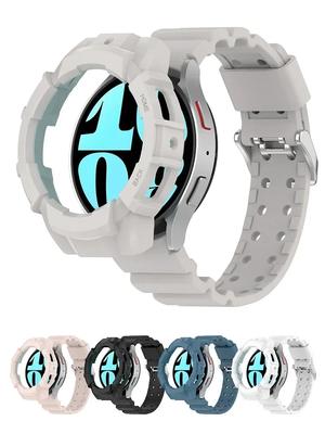 Armor Case+Band for Samsung Galaxy Watch 6 5 40mm 44mm Sports Silicone Protector Cover Strap for Samsung Watch 5 Pro 45mm Bumper