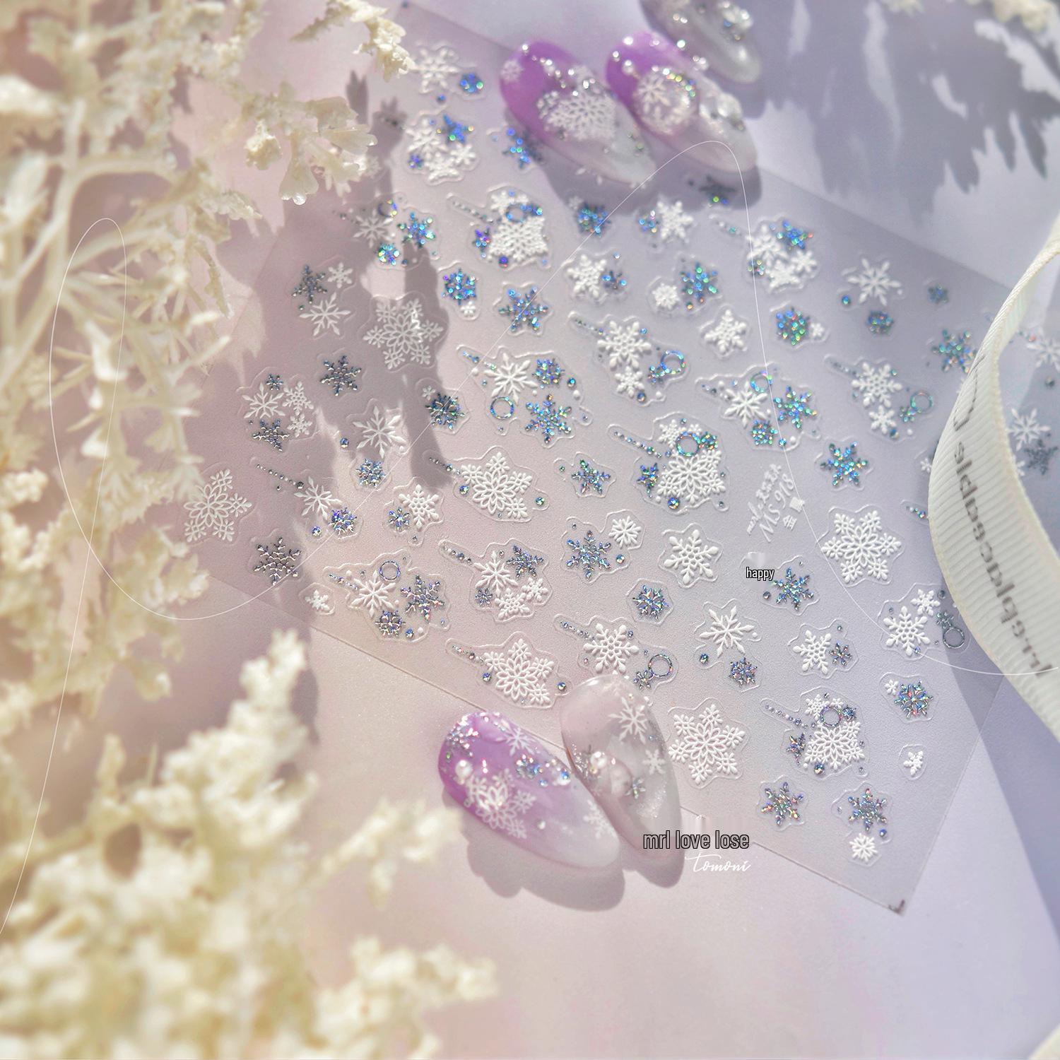 

Tomoni & Moshu Winter Luxury Metal Nail Art Stickers: Snowflake & Heart Designs