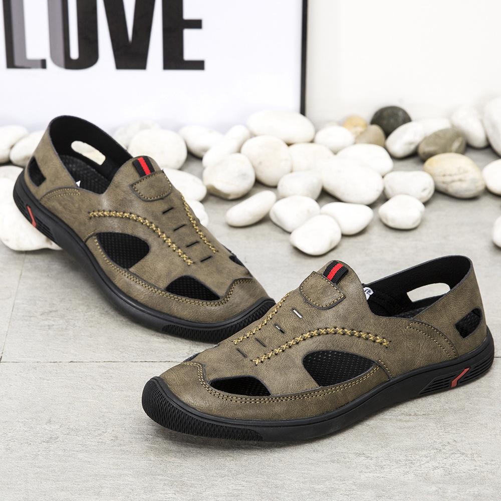 Foreign trade new summer hole men's shoes flat casual sandals men's driving light breathable non-slip soft sole one pedal