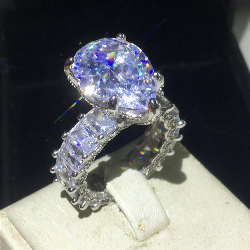 Handmade Water Drop 8ct Lab Diamond Ring 925 Sterling Silver Jewelry Engagement Wedding Band Rings for Women Men Bijou Gift