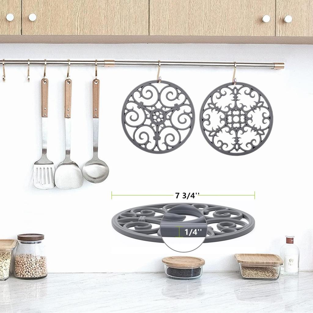 IYYI Silicone Pot Heat Silicone Insulating Trivet Holder, Resistant, 3-Piece Set, Multi-Purpose Mat, Waterproof, Pad, Non-Slip (Black Hollow)