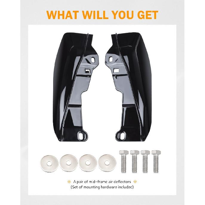 PBYMT Gloss Vivid Black Mid Frame Air Heat Deflectors Compatible for Harley Touring Street Glide Electra Glide Road King 2009-2016 Models Without